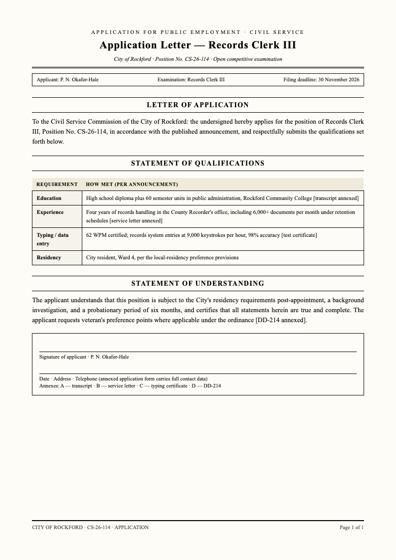 Government gazette application letter
